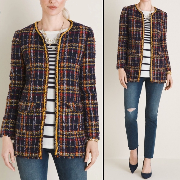 NWT Chico's Mid-length Tweed Open-Front Petite Jacket Size 8-10P / Small - Picture 1 of 13
